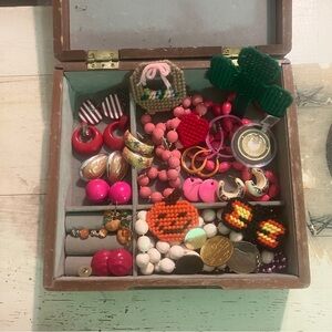 Lot of Vintage & Modern Costume Jewelry with Wooden Box
